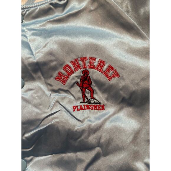 Vtg Varsity Jacket High School Monterey Plainsman Texas Satin Size Medium Blue - Picture 5 of 9
